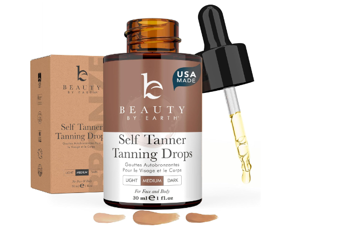 Self Tanning Drops - USA Made with Natural & Organic Ingredients, Medium Face Tanning Drops to Add to Lotion, Moisturizing Bronzing Drops for Face & Body, Toxin Free Face Tanner for Fake Tan